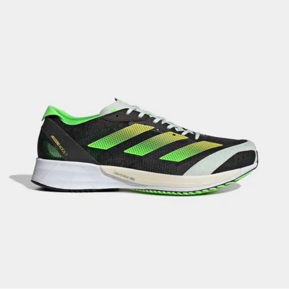 Size 11.5 - adidas Adizero Adios 7 Black Solar Green 2022 new with box
